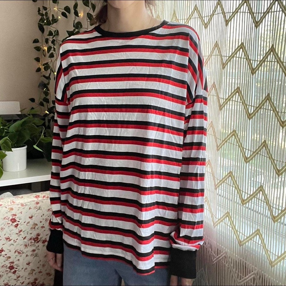 ASOS Black Res White Stripe Long Sleeve T Shirt